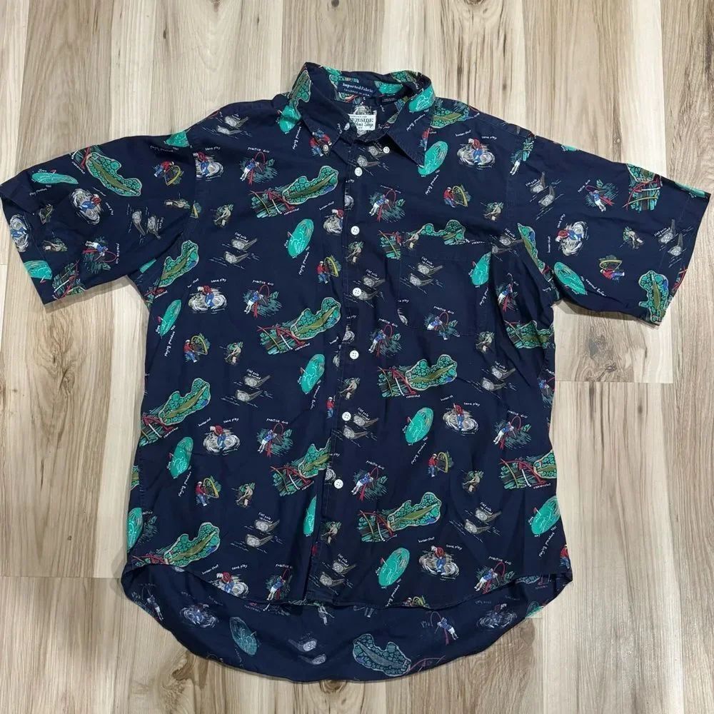 Riverside Men’s Shop Vintage Gold Button Down Short Sleeve Shirt Men’s Large